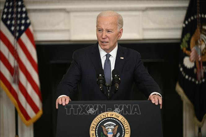 Tổng thống Mỹ Joe Biden công bố đề xuất mới của Israel về thỏa thuận ngừng bắn ở Gaza, tại Nhà Trắng ngày 31/5/2024. (Ảnh: AFP/TTXVN)