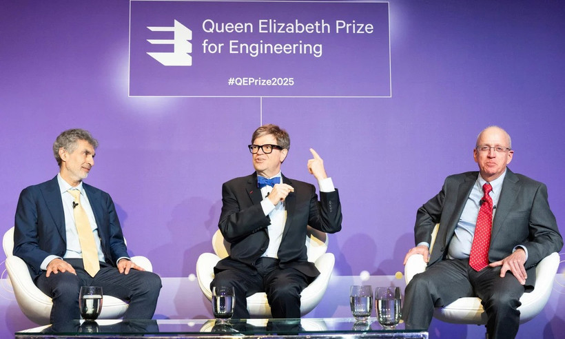Giáo sư Yoshua Bengio, Giáo sư Yann LeCun và Tiến sĩ Bill Dally (từ trái qua) là ba trong số 7 nhà khoa học được vinh danh tại Giải thưởng Nữ hoàng Elizabeth 2025. Trước đó, Giáo sư Bengio và Giáo sư LeCun, cùng với Giáo sư Geoffrey Hinton, ông Jensen Huang và GS Fei-Fei Li đã được trao Giải thưởng Chính VinFuture 2024. (Ảnh: Guardian)