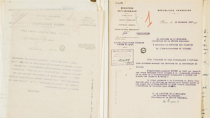 Một số văn bản tài liệu của mật thám Pháp về lãnh tụ Nguyễn Ái Quốc. Ảnh tư liệu