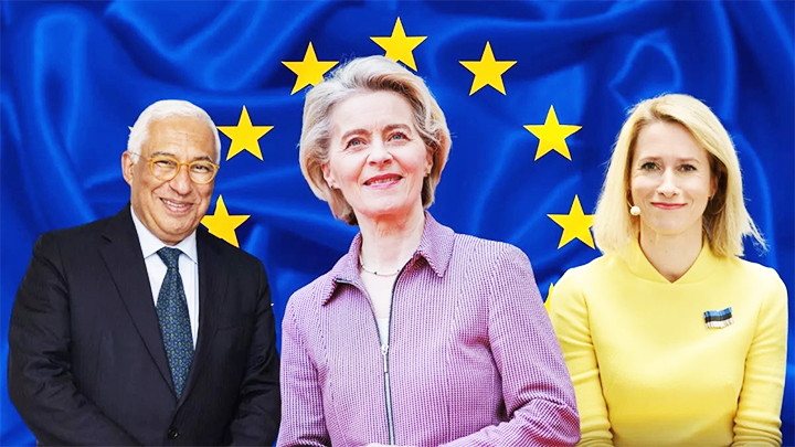 Ông Antonio Costa, bà Ursula von der Leyen và bà Kaja Kallas (trái sang). Ảnh: AFP