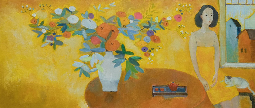 Tác phẩm của họa sĩ Nguyễn Minh tại triển lãm.