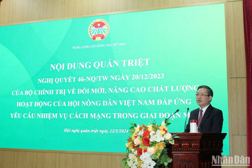Đồng chí Lương Quốc Đoàn-Uỷ viên Trung ương Đảng, Bí thư Đảng đoàn, Chủ tịch Ban Chấp hành Trung ương Hội Nông dân Việt Nam đã quán triệt Nghị quyết số 46, ngày 20/12/2023 của Bộ Chính trị về "Đổi mới nâng cao chất lượng hoạt động của Hội Nông dân Việt Nam.