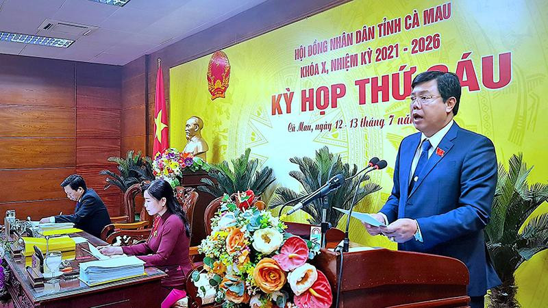 Bí thư Tỉnh ủy Cà Mau phát biểu khai mạc kỳ họp thứ 6 HĐND tỉnh Cà Mau sáng 12/7. 