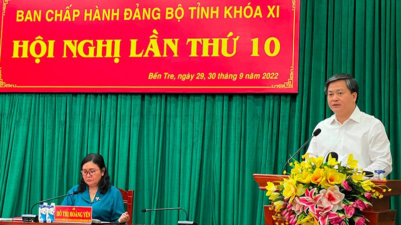 Bí thư Tỉnh ủy Bến Tre Lê Đức Thọ phát biểu khai mạc hội nghị.