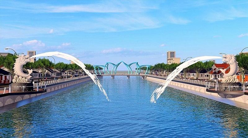 Phác thảo tượng cá chép hóa rồng bên bờ kè sông Maspero TP Sóc Trăng.