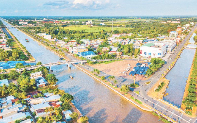 Một góc TP Vị Thanh, tỉnh Hậu Giang nhìn từ trên cao. (Ảnh ANH LAM) 