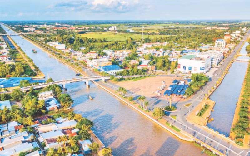 Một góc TP Vị Thanh, tỉnh Hậu Giang nhìn từ trên cao. (Ảnh ANH LAM) 