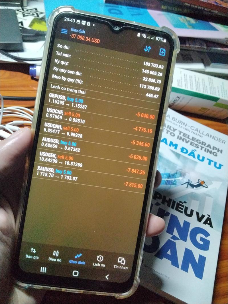 Giao diện MT5 của một trader đang bị lỗ nặng do tư vấn của "chuyên gia".