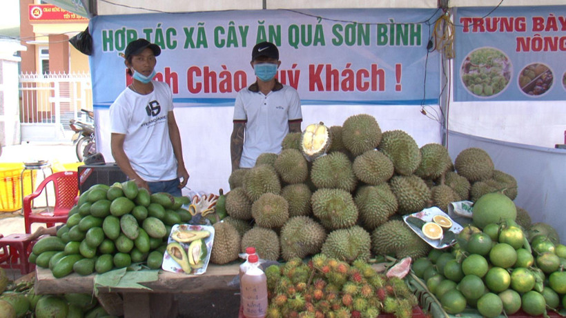 Một gian hàng tại lễ hội Trái cây Khánh Sơn. Ảnh: PHONG NGUYÊN