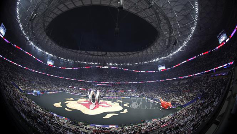 Quang cảnh sân vận động Lusail trong lễ khai mạc Asian Cup 2023. (Ảnh: AFP/TTXVN)