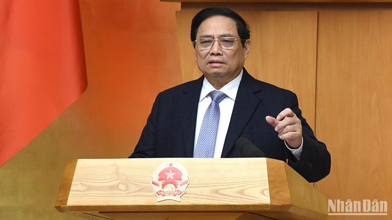 Thủ tướng Phạm Minh Chính phát biểu tại phiên họp. Ảnh: TRẦN HẢI