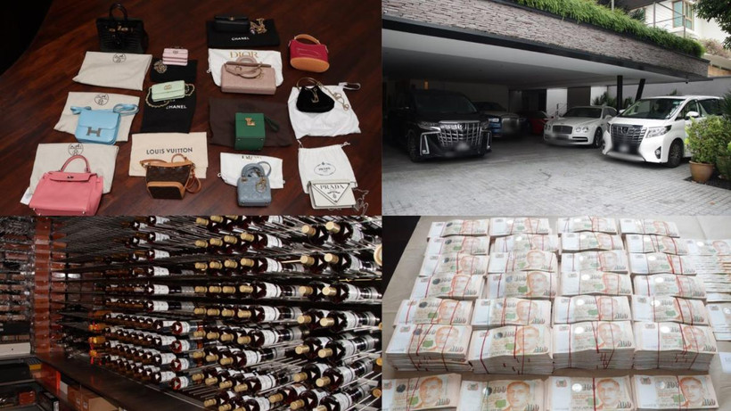 Hàng hóa xa xỉ và tiền mặt bị cảnh sát Singapore thu giữ trong cuộc đột kích. Ảnh: CHANEL NEWS ASIA