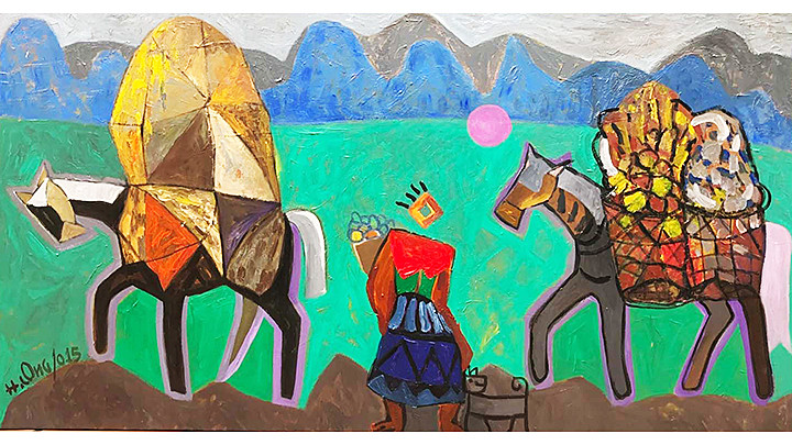 Tác phẩm “Xuống chợ” của họa sĩ Hắc Long.