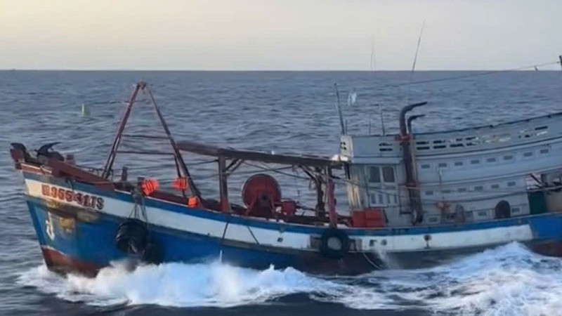 Tàu cá KG 95541 TS vi phạm vùng biển Thái Lan (trích từ video) (Ảnh: Trang Thông tin điện tử Công an tỉnh Kiên Giang)
