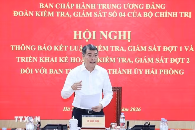 Ủy viên Bộ Chính trị, Bí thư Trung ương Đảng, Trưởng ban Tổ chức Trung ương Lê Minh Hưng phát biểu chỉ đạo. (Ảnh: TTXVN)