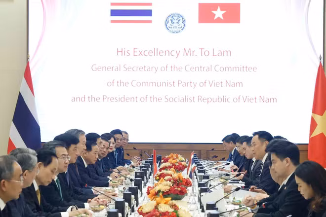 Tổng Bí thư, Chủ tịch nước Tô Lâm hội đàm chính thức với Thủ tướng Thái Lan Anutin Charnvirakul. (Ảnh: Thống Nhất/TTXVN)