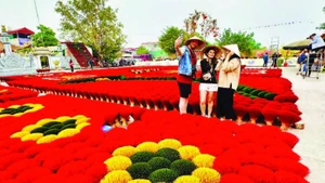 Khách du lịch check-in tại làng tăm hương Quảng Phú Cầu trên cung đường di sản Nam Thăng Long.