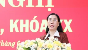 Đồng chí Bùi Thị Quỳnh Vân, Ủy viên Trung ương Đảng, Bí thư Tỉnh ủy, Chủ tịch Hội đồng nhân dân tỉnh Quảng Ngãi phát biểu kết luận hội nghị.