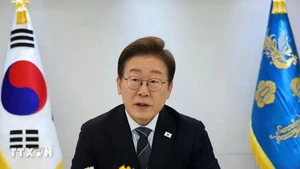 Tổng thống Hàn Quốc Lee Jae Myung phát biểu tại cuộc họp ở Seoul. (Ảnh: Yonhap/TTXVN) 