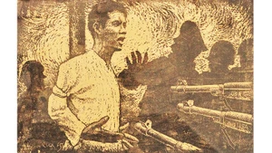 Tranh khắc gỗ “Anh Nguyễn Văn Trỗi” của họa sĩ Hoàng Đạo Khánh.