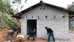 Người dân xã Thuận Hòa, huyện Vị Xuyên (Hà Giang) hỗ trợ hộ nghèo xóa nhà tạm.