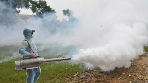 Cán bộ y tế phun hóa chất phòng chống dịch bệnh tại Hà Nội.