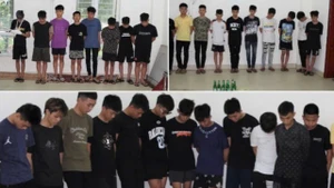 Các đối tượng trong nhóm gây rối trật tự công cộng ngày 8/6 bị bắt giữ. (Ảnh: Công an Nghệ An)