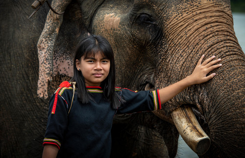 Thiếu nữ Mnông bên voi. (Ảnh: Thành Đạt)