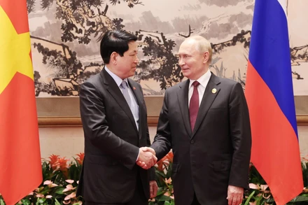 Chủ tịch nước Lương Cường hội kiến Tổng thống Nga Vladimir Putin. (Ảnh: Lâm Khánh/TTXVN)