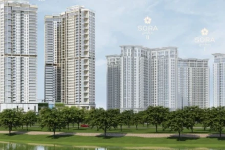 Mô hình tổng thể khu phức hợp thương mại nhà ở, dịch vụ SORA Gardens tại phường Bình Dương.