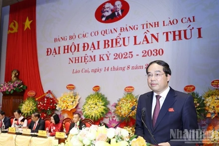 Đồng chí Trịnh Xuân Trường, Bí thư Tỉnh ủy Lào Cai, phát biểu chỉ đạo Đại hội. (Ảnh: THANH SƠN)