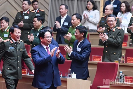 Thủ tướng Chính phủ Phạm Minh Chính tới dự và chủ trì Hội nghị Bảo đảm an ninh, trật tự phục vụ phát triển kinh tế-xã hội vùng đồng bằng sông Cửu Long. (Ảnh: TRẦN HẢI)