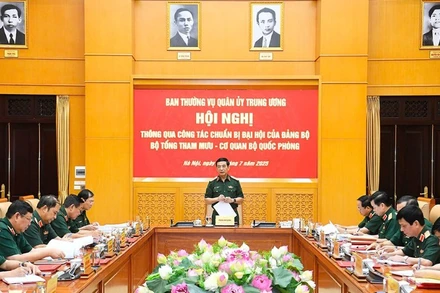 Đại tướng Phan Văn Giang chủ trì hội nghị. (Ảnh: Cổng thông tin điện tử Bộ Quốc phòng)