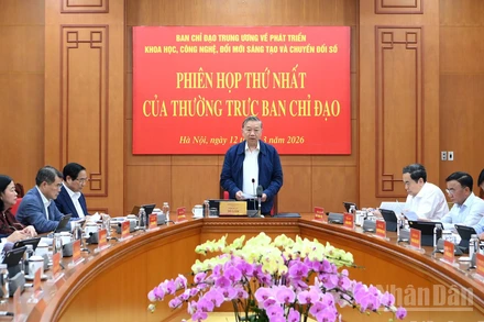 Tổng Bí thư Tô Lâm chủ trì Phiên họp thứ nhất năm 2026 của Thường trực Ban Chỉ đạo Trung ương về phát triển khoa học, công nghệ, đổi mới sáng tạo và chuyển đổi số. (Ảnh: ĐĂNG KHOA)