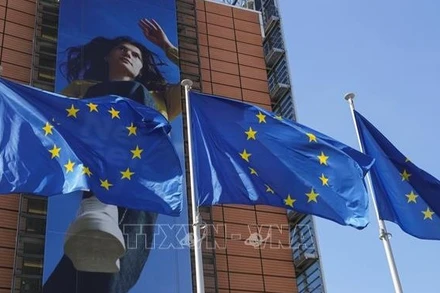 Cờ Liên minh châu Âu tại Brussels, Bỉ. (Ảnh: THX/TTXVN)