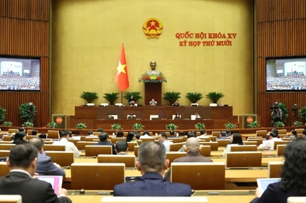 Quốc hội làm việc tại hội trường chiều 10/11. (Ảnh: DUY LINH)