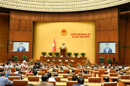 Quốc hội làm việc tại hội trường nghe Tờ trình của Chính phủ và Báo cáo thẩm tra của Uỷ ban Kinh tế và Tài chính về dự án Luật Quy hoạch (sửa đổi). (Ảnh: DUY LINH)