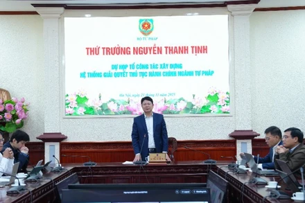 Thứ trưởng Tư pháp Nguyễn Thanh Tịnh, Tổ trưởng Tổ công tác phát biểu tại cuộc họp. (Ảnh: TL)