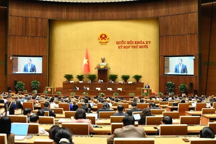 Quốc hội làm việc tại hội trường sáng 4/11. (Ảnh: DUY LINH)