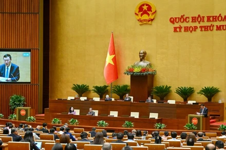 Quốc hội làm việc tại hội trường nghe Tờ trình và Báo cáo thẩm tra Dự án Luật sửa đổi, bổ sung một số điều của Luật Tiếp công dân, Luật Khiếu nại, Luật Tố cáo. (Ảnh: THỦY NGUYÊN)