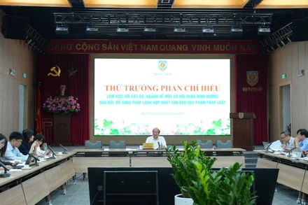 Quang cảnh cuộc làm việc do Thứ trưởng Tư pháp Phan Chí Hiếu chủ trì. (Ảnh: TL)