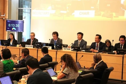 Đoàn công tác liên ngành của Việt Nam do Thứ trưởng Tư pháp Nguyễn Thanh Tịnh làm Trưởng đoàn tại Phiên đối thoại. (Ảnh: TL)