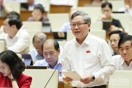 Đại biểu Tô Văn Tám (Đoàn Kon Tum) phát biểu tại hội trường. (Ảnh: DUY LINH)