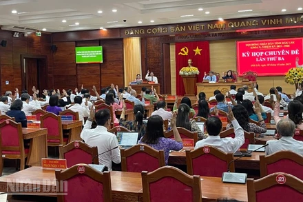 Các đại biểu biểu quyết thông qua các nghị quyết.