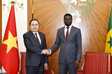 Chủ tịch Quốc hội Trần Thanh Mẫn hội kiến Tổng thống Senegal Bassirou Diomaye Faye. (Ảnh: TTXVN)