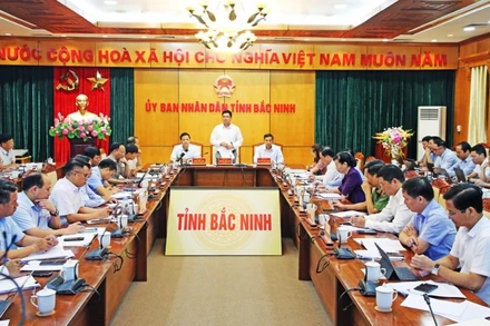 Quang cảnh Hội nghị của Ban Chỉ đạo thực hiện đầu tư xây dựng các dự án liên quan đến Cảng hàng không quốc tế Gia Bình tỉnh Bắc Ninh. 