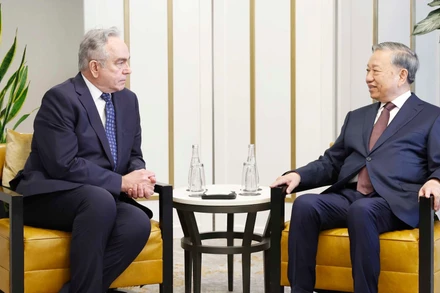 Tổng Bí thư Tô Lâm tiếp cựu Thứ trưởng thứ nhất Bộ Ngoại giao Hoa Kỳ Kurt Campbell. (Ảnh: Thống Nhất/TTXVN)