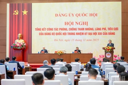 Hội nghị tổng kết công tác phòng, chống tham nhũng, lãng phí, tiêu cực của Đảng bộ Quốc hội trong nhiệm kỳ Đại hội lần thứ XIII của Đảng. (Ảnh: DUY LINH)