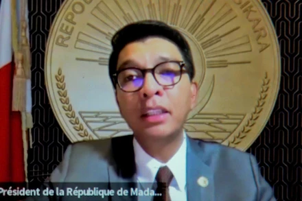 Tổng thống Madagascar Andry Rajoelina trong bài phát biểu ngày 13/10/2025. Ảnh: THX