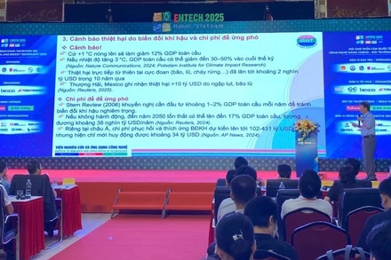 Các diễn giả trình bày tại diễn đàn Chuyển dịch năng lượng Việt Nam năm 2025. (Ảnh: NGUYÊN TRANG)
